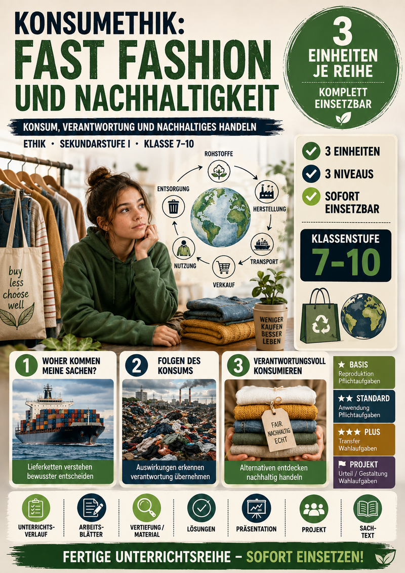 Konsumethik: Fast Fashion und Nachhaltigkeit – Ethik Unterrichtsmaterial (Sek I, Klasse 7–10)