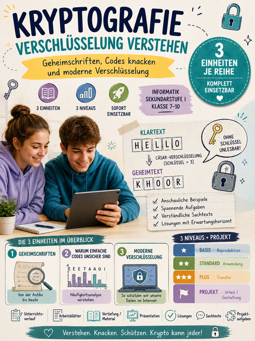 Kryptografie: Verschlüsselung verstehen – Informatik Unterrichtsmaterial (Sek I, Klasse 7–10)