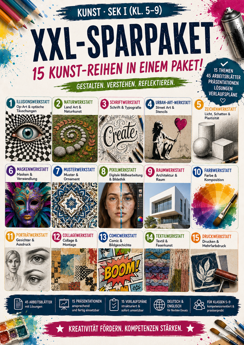 Kunst Unterrichtsmaterial XXL | 15 komplette Unterrichtsreihen | Kunst Klasse 5–9