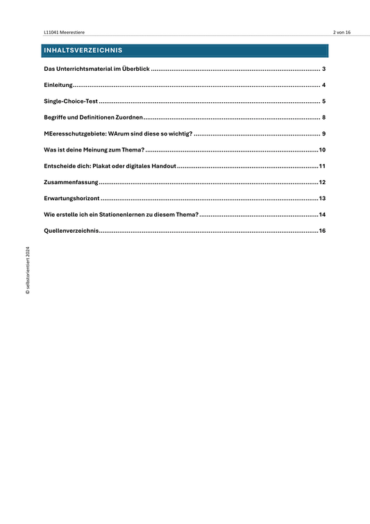 Meerestiere - Unterrichtsmaterial Sekundarstufe I