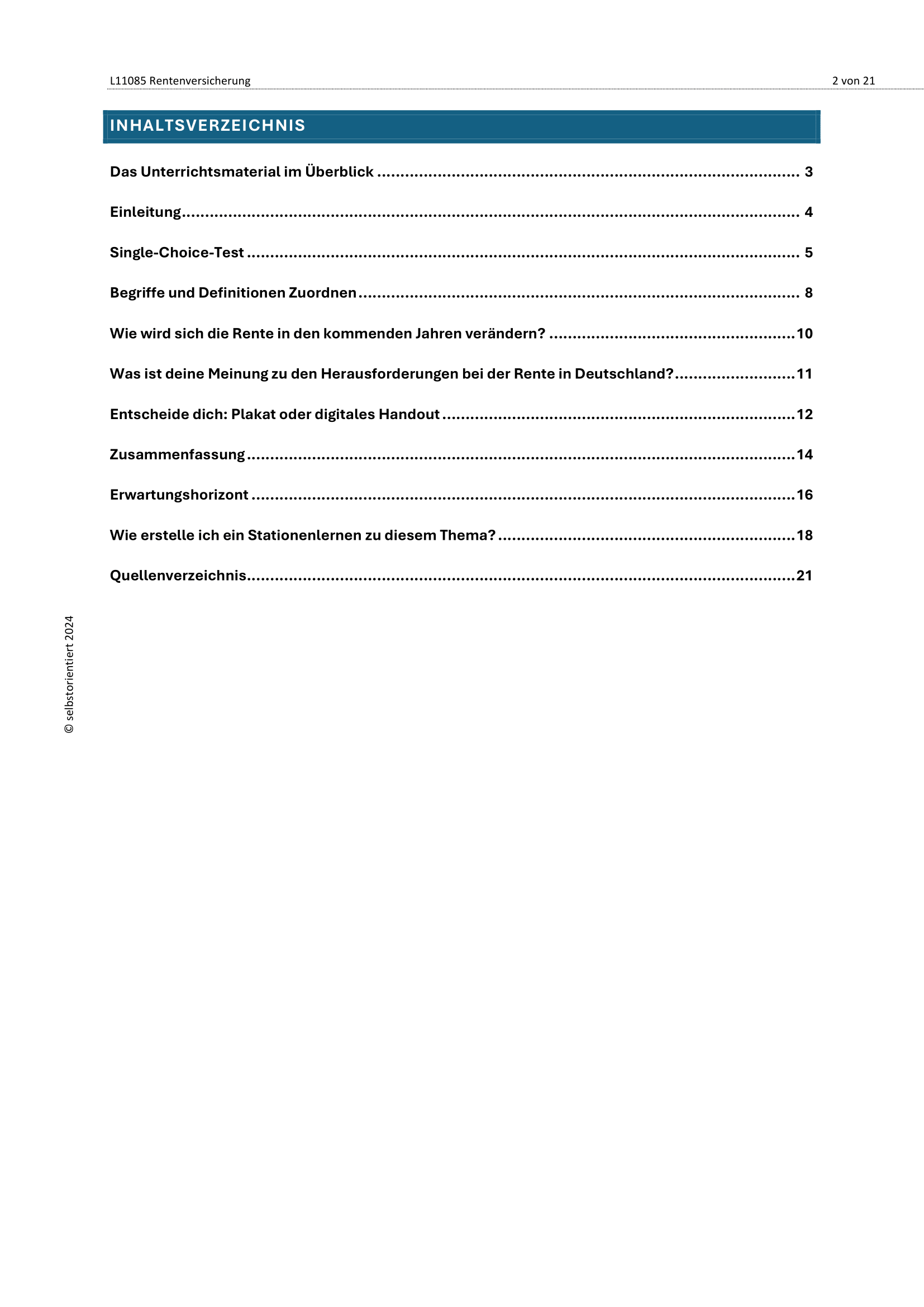 Rentenversicherung & Demografischer Wandel - Unterrichtsreihe