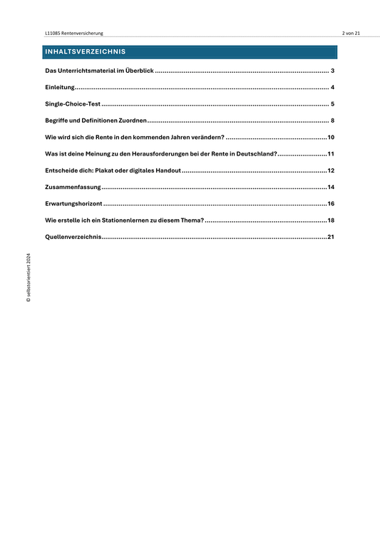 Rentenversicherung & Demografischer Wandel - Unterrichtsreihe