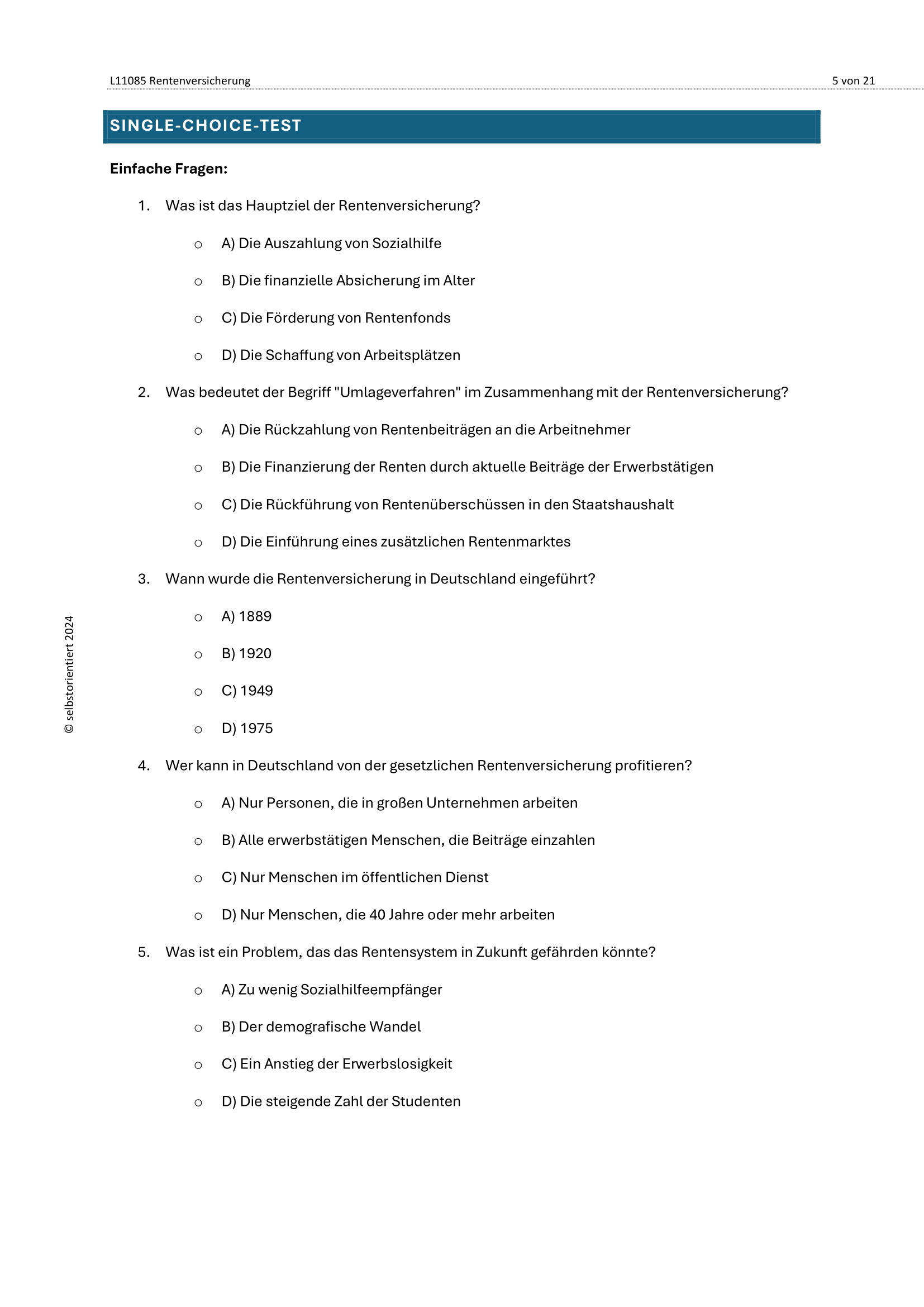 Rentenversicherung & Demografischer Wandel - Unterrichtsreihe