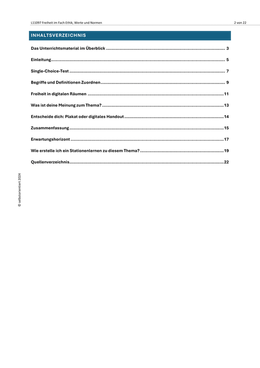 Unterrichtsreihe: Freiheit im Fach Ethik (Klasse 5 bis 8)