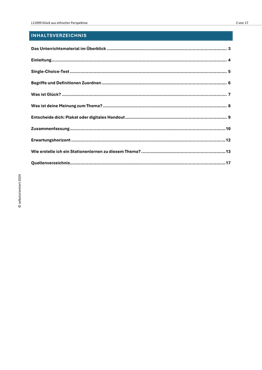 Glück - Unterrichtsmaterial für den Ethik-Unterricht
