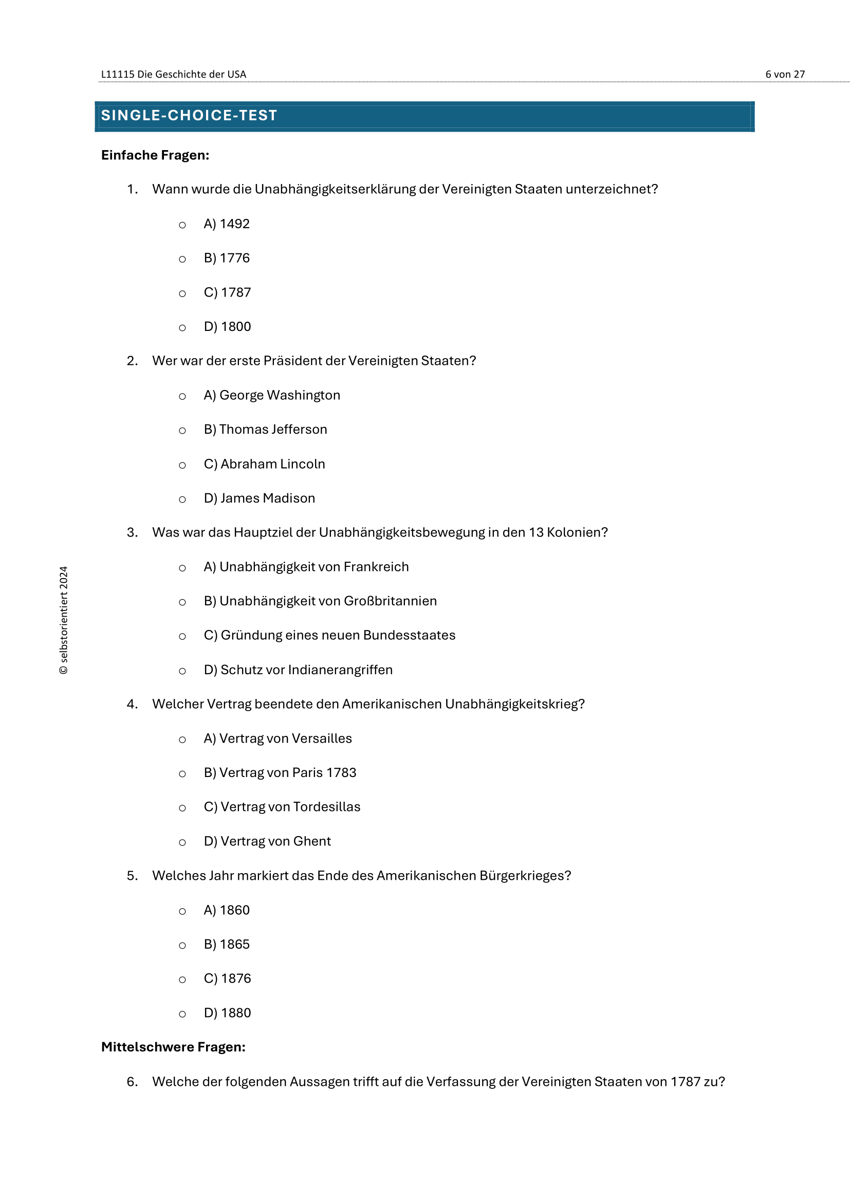 Die Geschichte der USA - Unterrichtsreihe SEK I