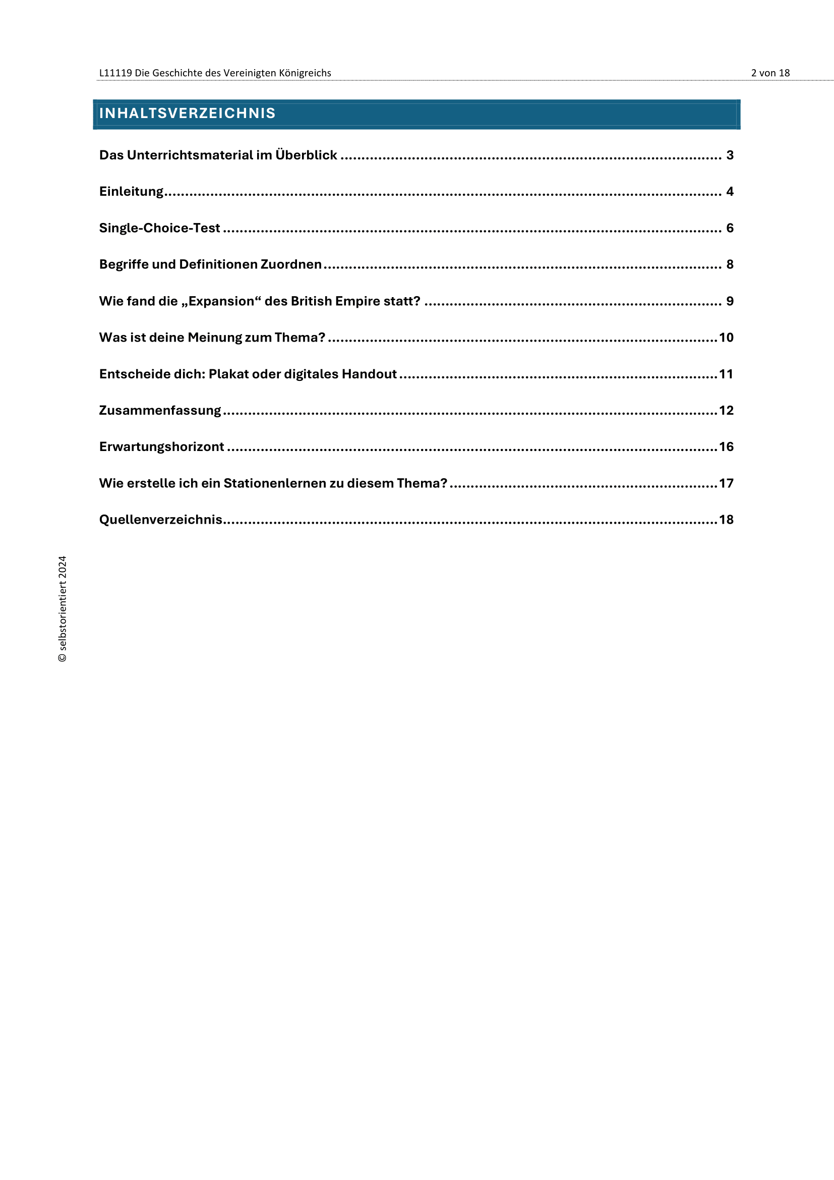 Die Geschichte des Vereinigten Königreichs - SEK I