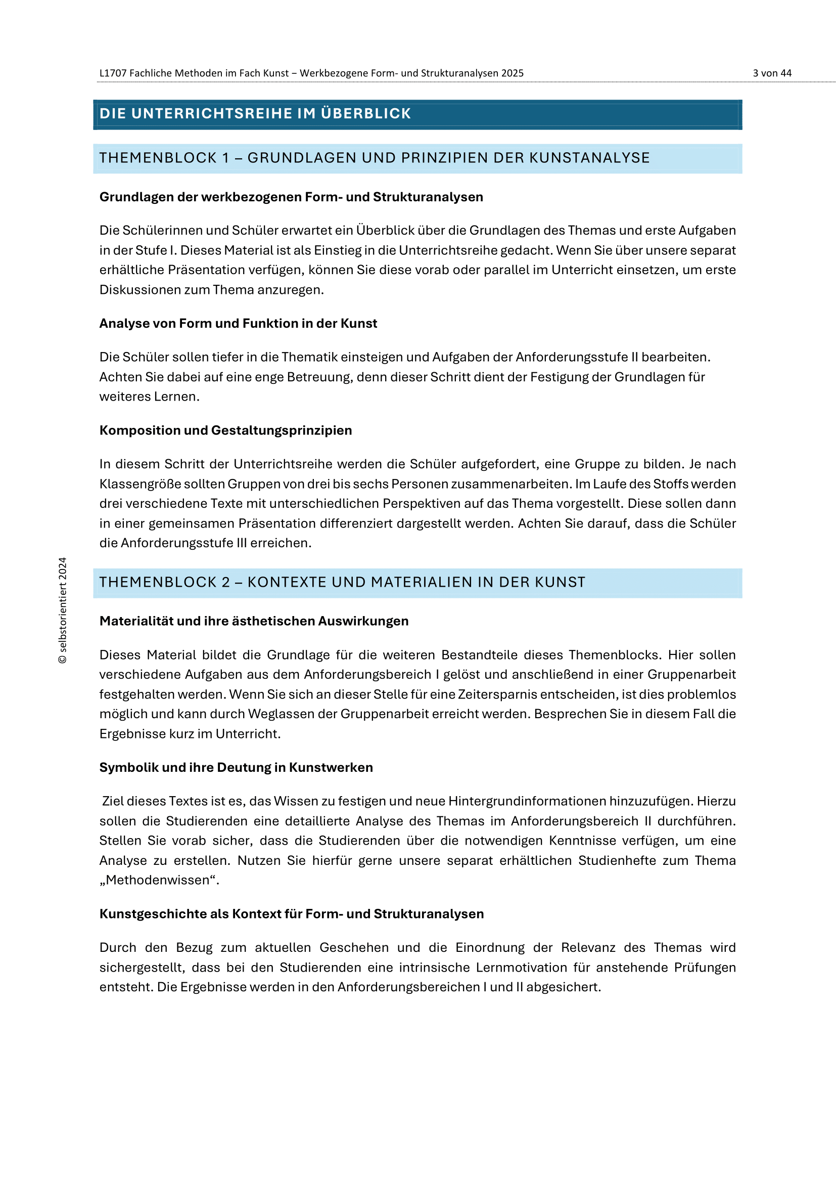 Form- und Strukturanalyse im Kunstunterricht - Unterrichtsmaterial