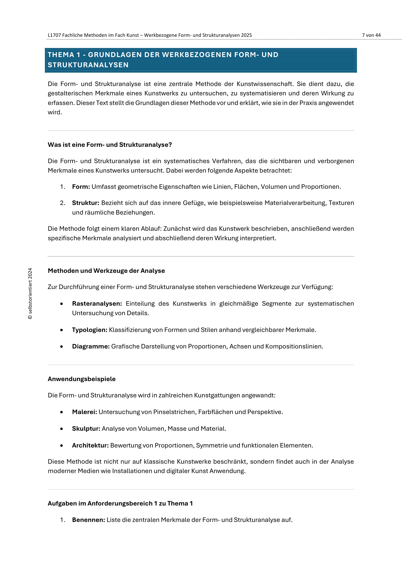 Form- und Strukturanalyse im Kunstunterricht - Unterrichtsmaterial