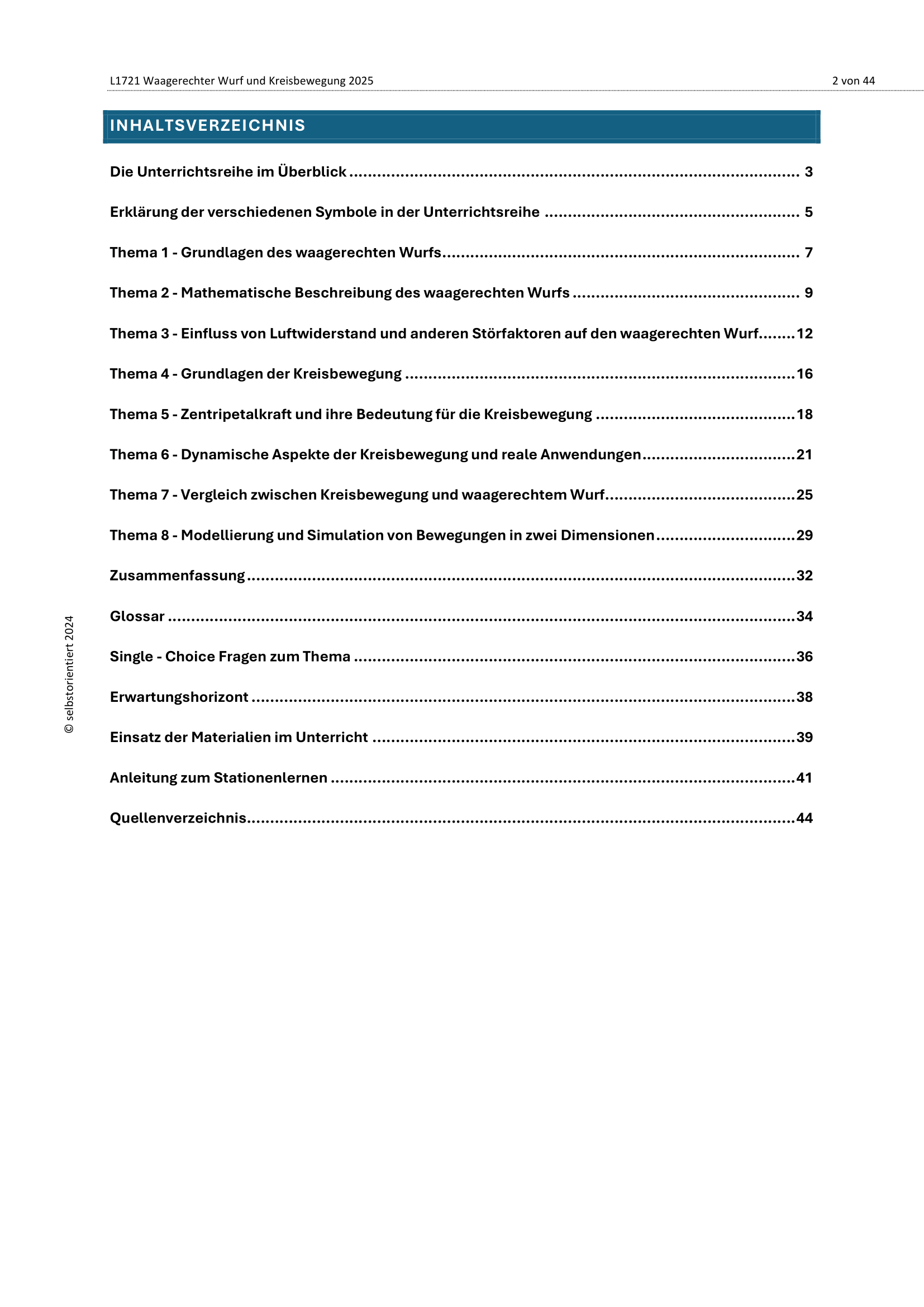 Waagerechter Wurf & Kreisbewegung - Unterrichtsreihe