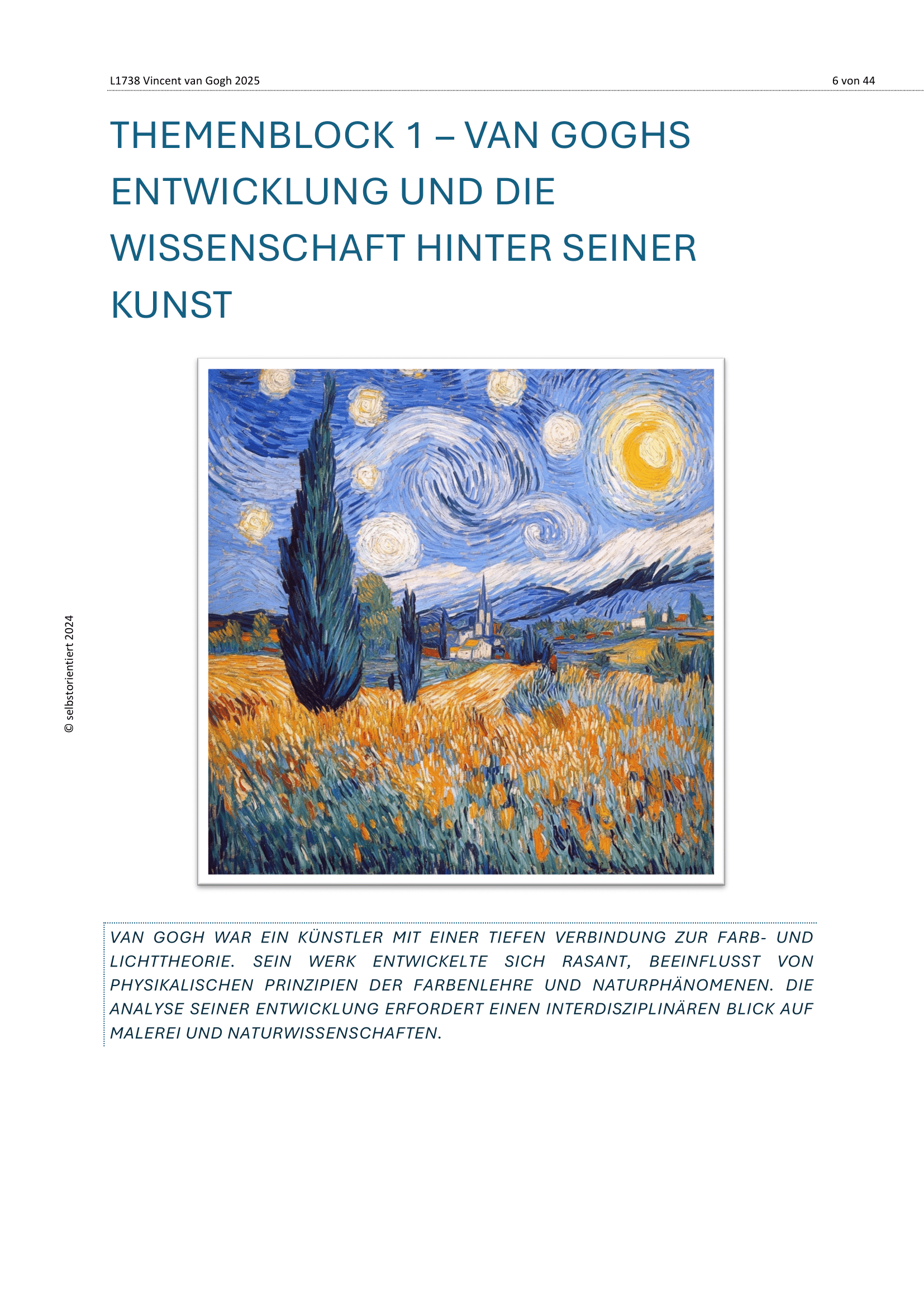 Vincent Van Gogh: Sternennacht & Sonnenblumen - Unterrichtsreihe