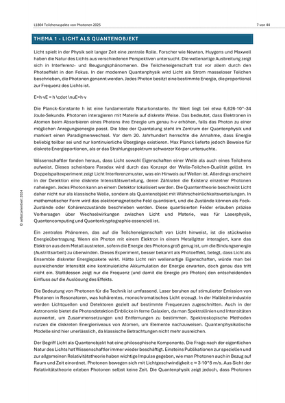 Quantisierte Energie: Photoeffekt und Energiequantelung - Unterrichtsmaterial