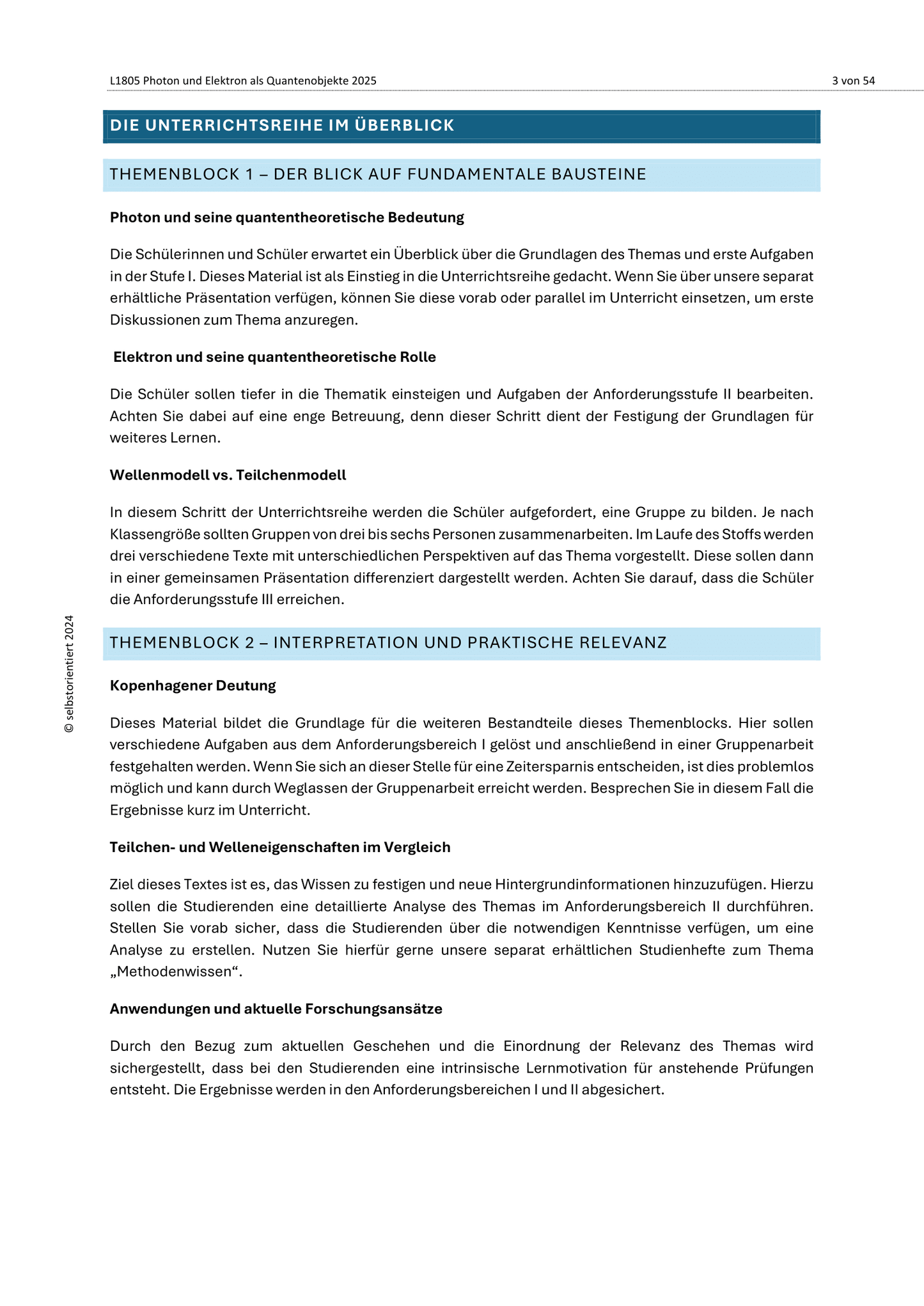 Unterrichtsreihe: Photon und Elektron als Quantenobjekte