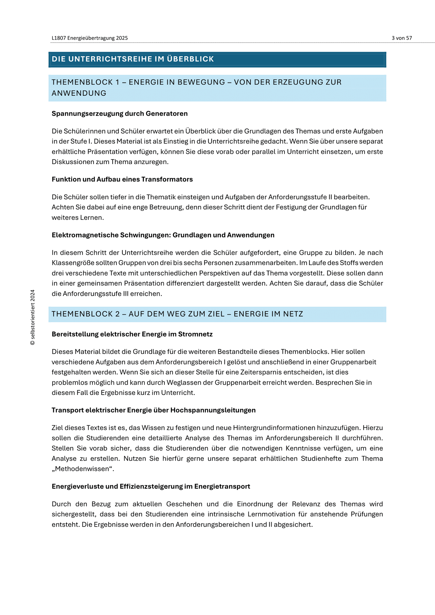 Spannungserzeugung, Netzstabilität & Effizienz - Unterrichtsmaterial