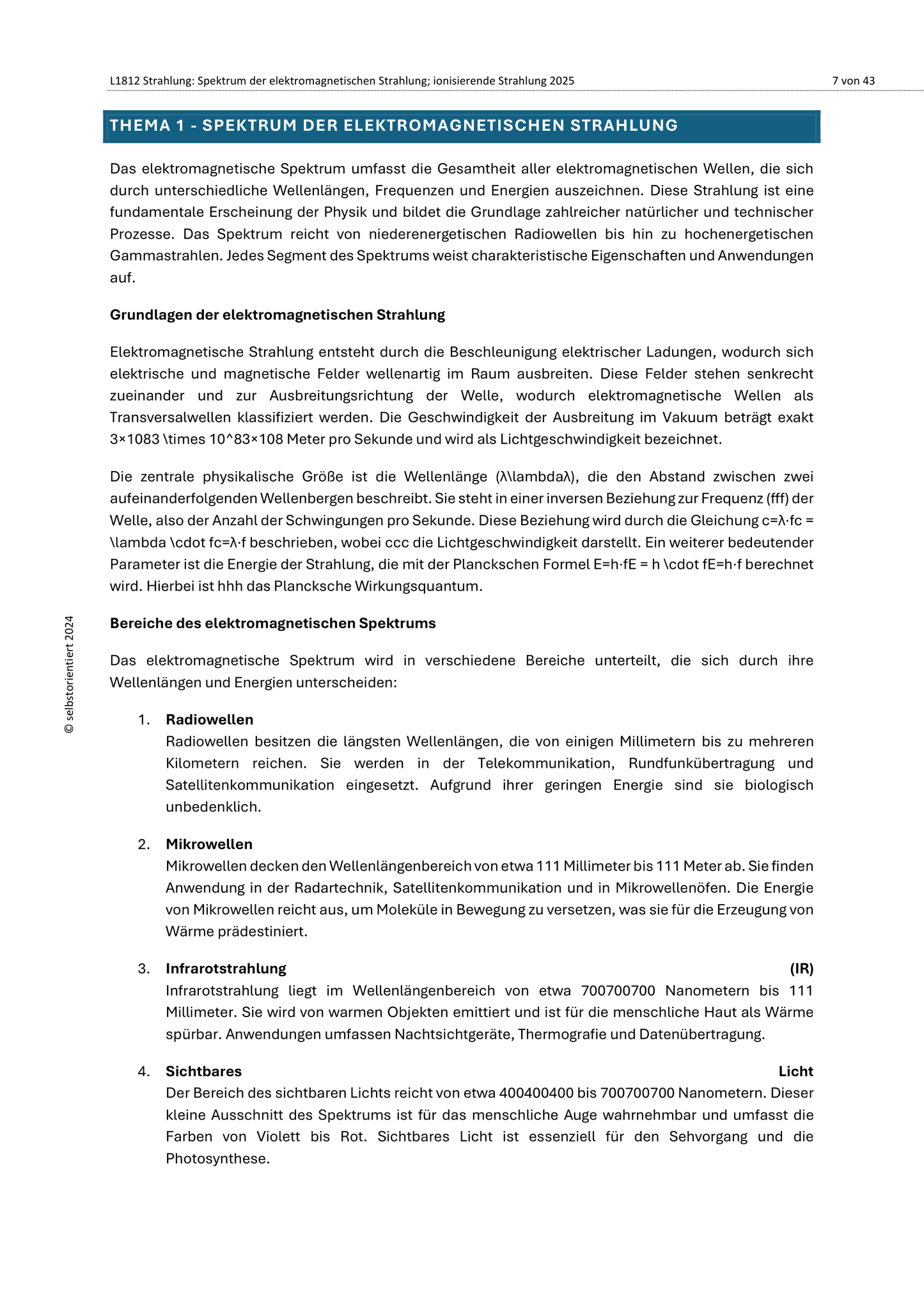 Strahlung: Spektrum der elektromagnetischen Strahlung & Geiger-Müller-Zählrohr - Unterrichtsmaterial