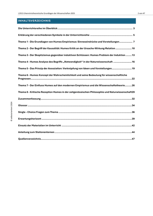 Hume: Erkenntnistheoretische Grundlagen der Wissenschaften