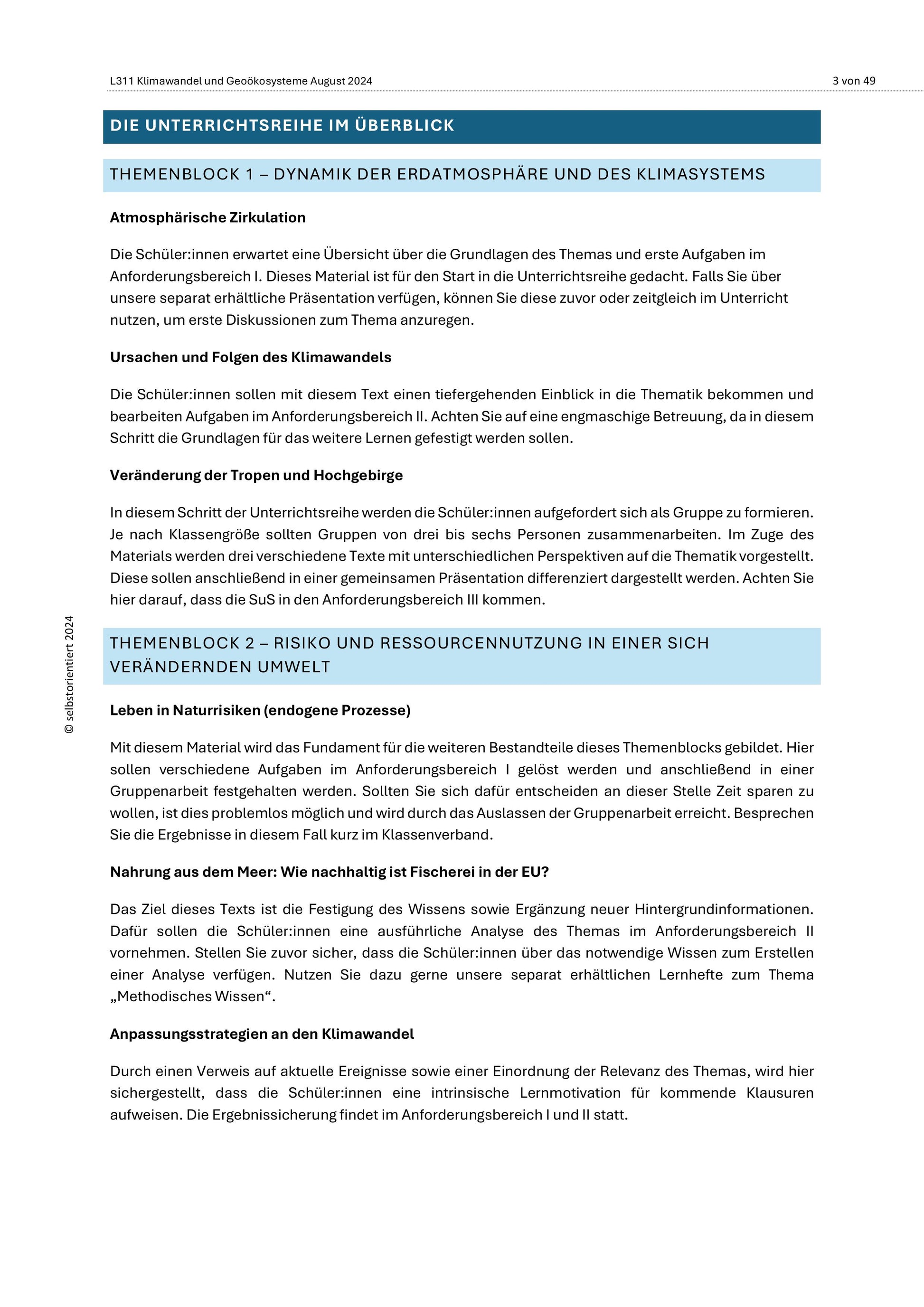 Ressourcen erschließen & Klimawandel verstehen – Sparpaket Geographie SEK I