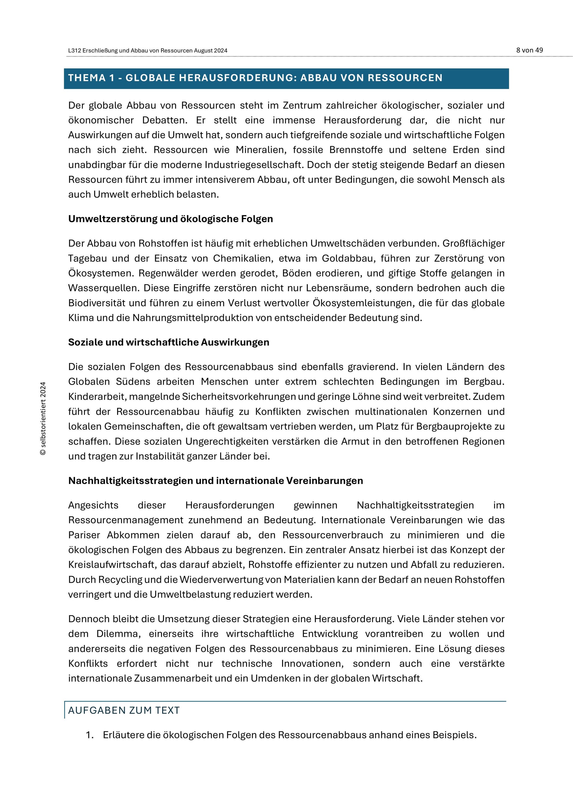 Erschließung und Abbau von Ressourcen – Komplettes Unterrichtsmaterial Sparpaket