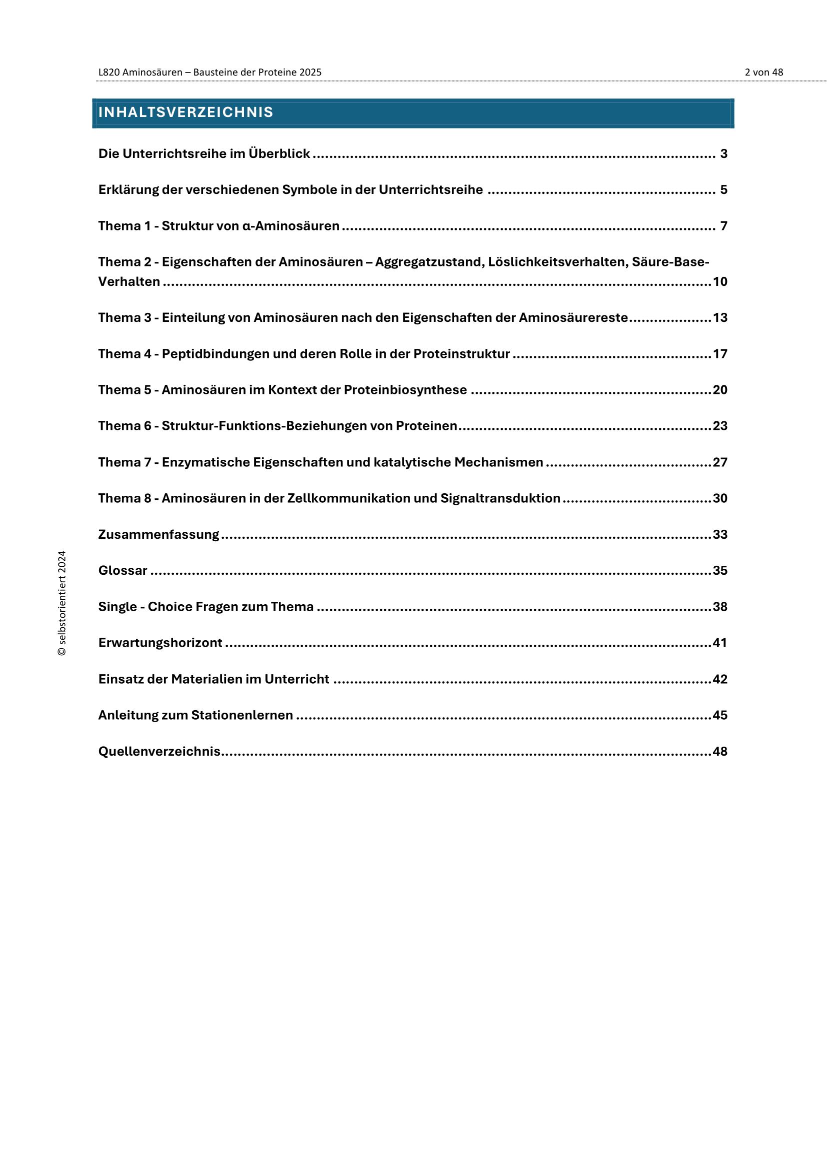 Aminosäuren und ihre Funktion - Unterrichtsreihe Chemie