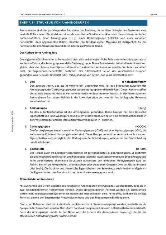 Aminosäuren und ihre Funktion - Unterrichtsreihe Chemie