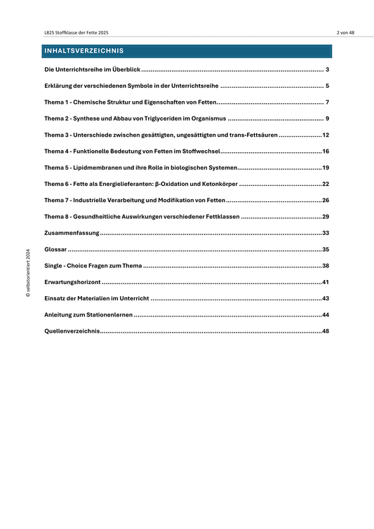 Stoffklasse der Fette - Unterrichtsmaterial im Fach Chemie