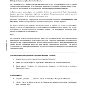 Stoffklasse der Fette - Unterrichtsmaterial im Fach Chemie