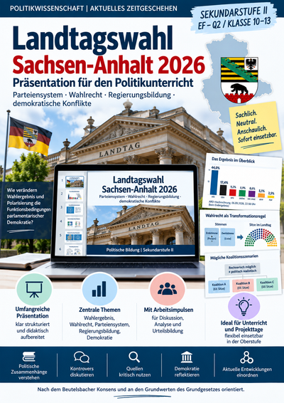 Landtagswahl Sachsen-Anhalt 2026 – Präsentation Sek II | 28 Folien für die Oberstufe