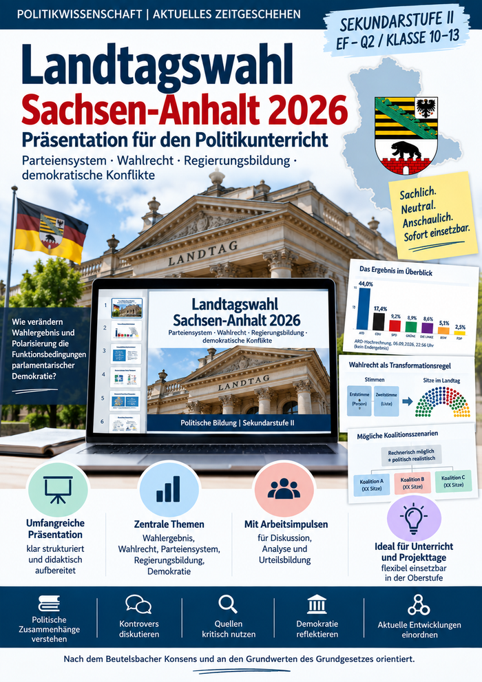 Landtagswahl Sachsen-Anhalt 2026 – Präsentation Sek II | 28 Folien für die Oberstufe