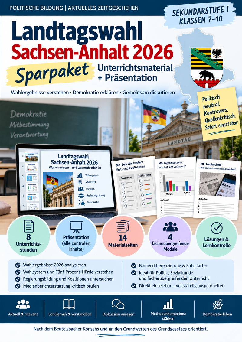 Sparpaket Landtagswahl Sachsen-Anhalt 2026 – Sek I | Wahlergebnis, Präsentation & Juniorwahl
