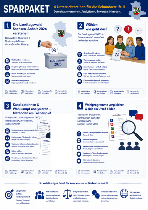 Sparpaket Landtagswahl Sachsen-Anhalt 2026 – 4 Unterrichtsreihen (Sek I & II) im Bundle