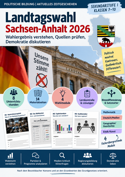 Landtagswahl Sachsen-Anhalt 2026 – Wahlergebnis verstehen | Unterrichtspaket Sek I (Klasse 7–10)