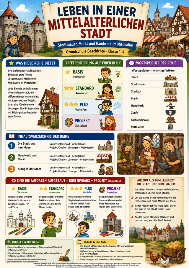 Leben in einer mittelalterlichen Stadt – Unterrichtsmaterial Grundschule (Klasse 1–4)