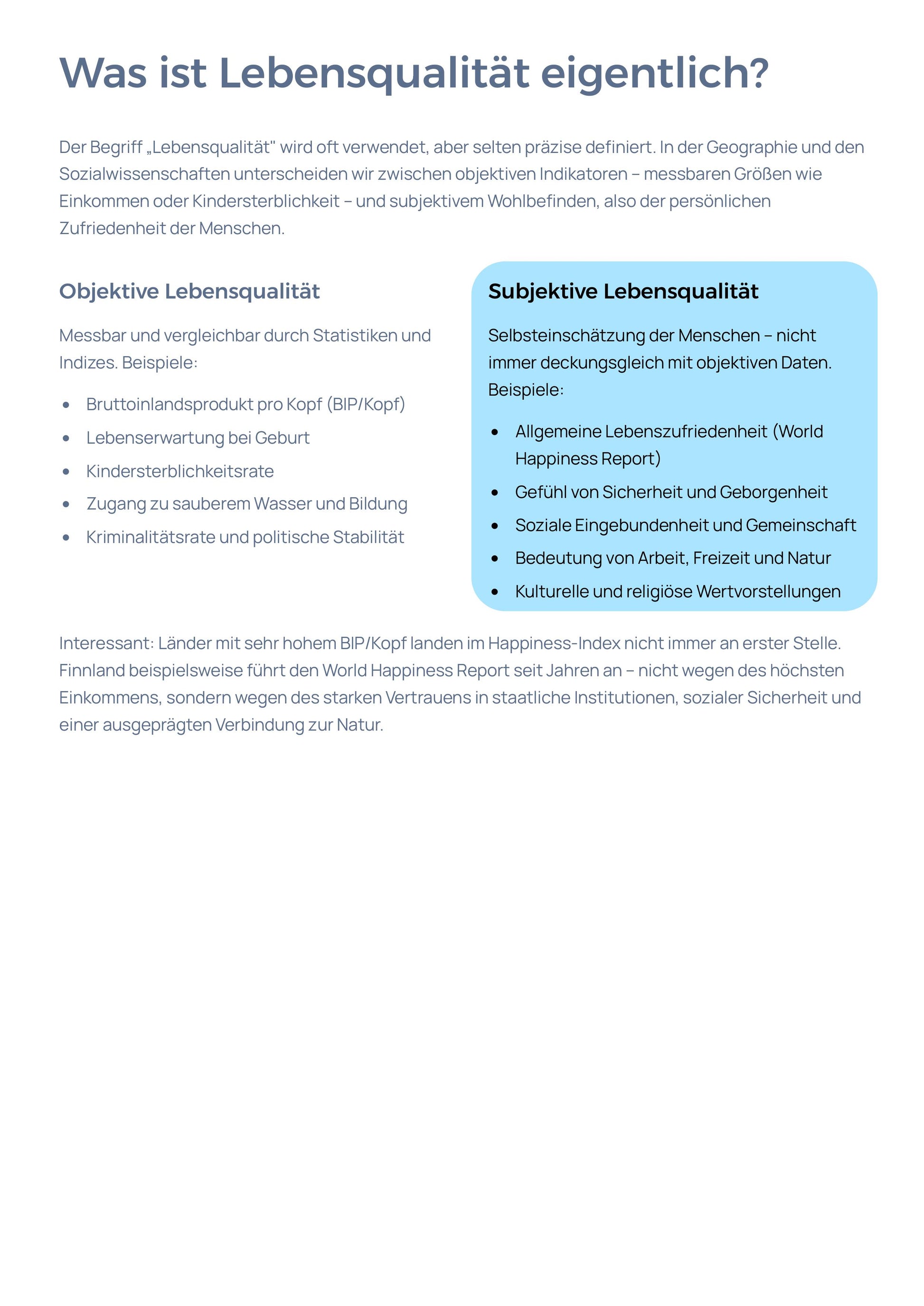 Lebensqualität weltweit Unterrichtsmaterial Geographie | Sek I/II