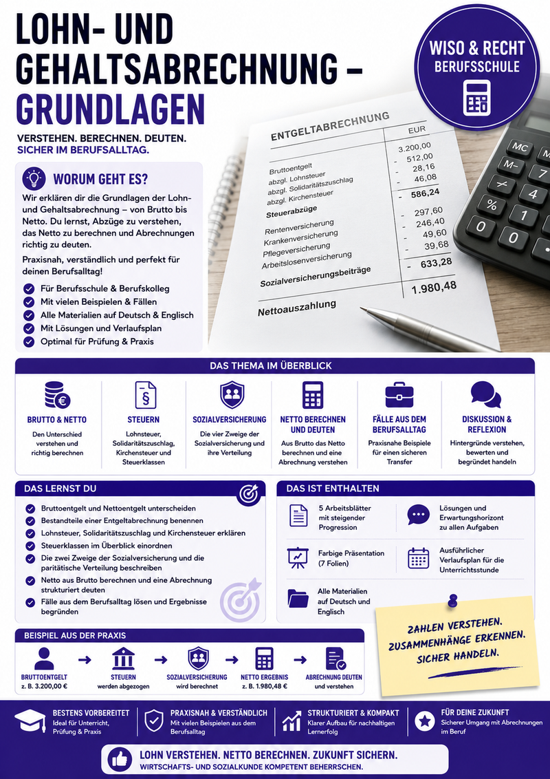 Lohn- und Gehaltsabrechnung – Grundlagen | Unterrichtsmaterial Berufsschule (WiSo & Recht)