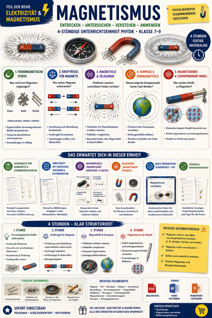 Magnetismus | Pole, Magnetfeld, Kompass & Elementarmagnete | Physik Klasse 7–9