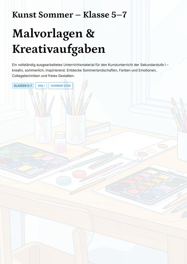 Sommerliche Malvorlagen & kreative Projekte für motivierenden Unterricht - Kunst Klasse 5–7