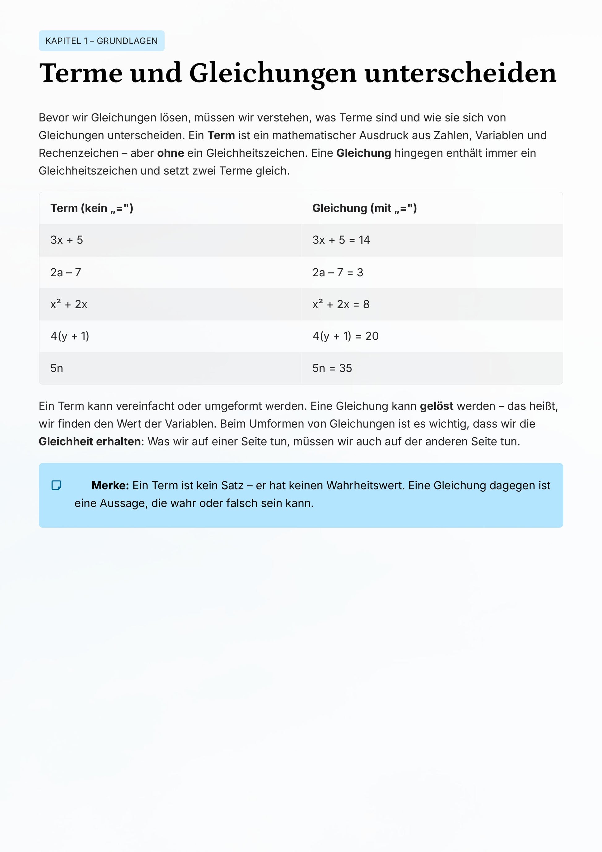 Gleichungen lösen Klasse 8 komplett – von Grundlagen bis Sachaufgaben