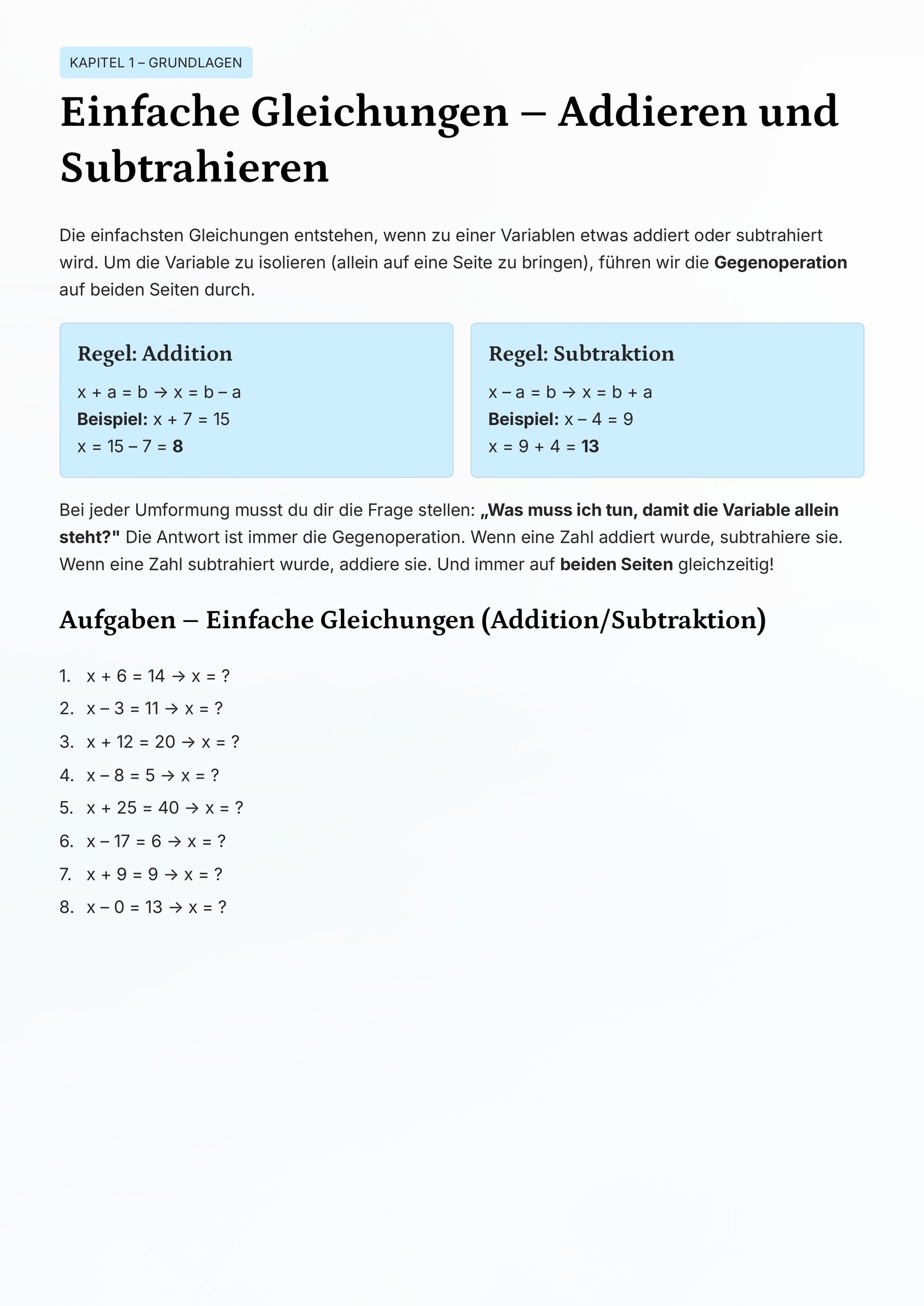 Gleichungen lösen Klasse 8 komplett – von Grundlagen bis Sachaufgaben