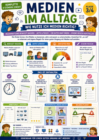 Medien im Alltag – wie nutze ich Medien richtig? | Medienbildung | Sachunterricht Klasse 3/4