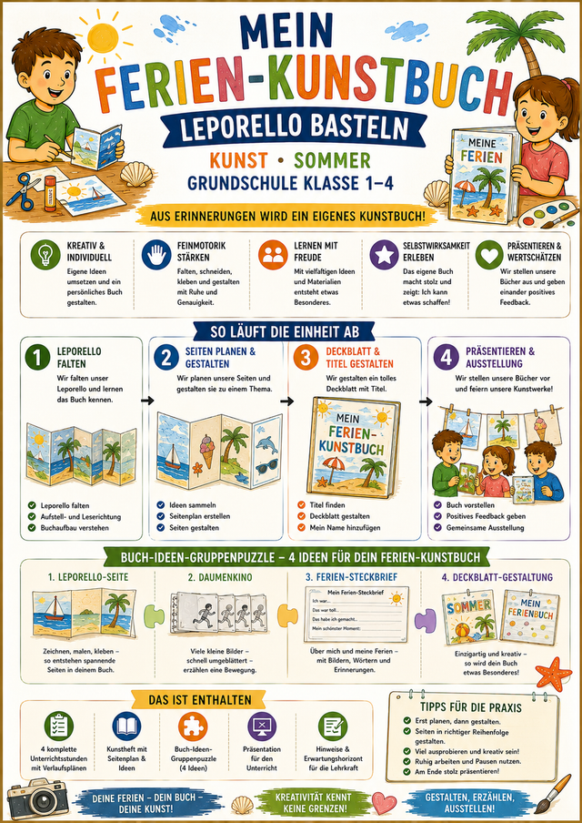 Mein Ferien-Kunstbuch – Leporello basteln | Kunst Sommer | Grundschule Klasse 1–4
