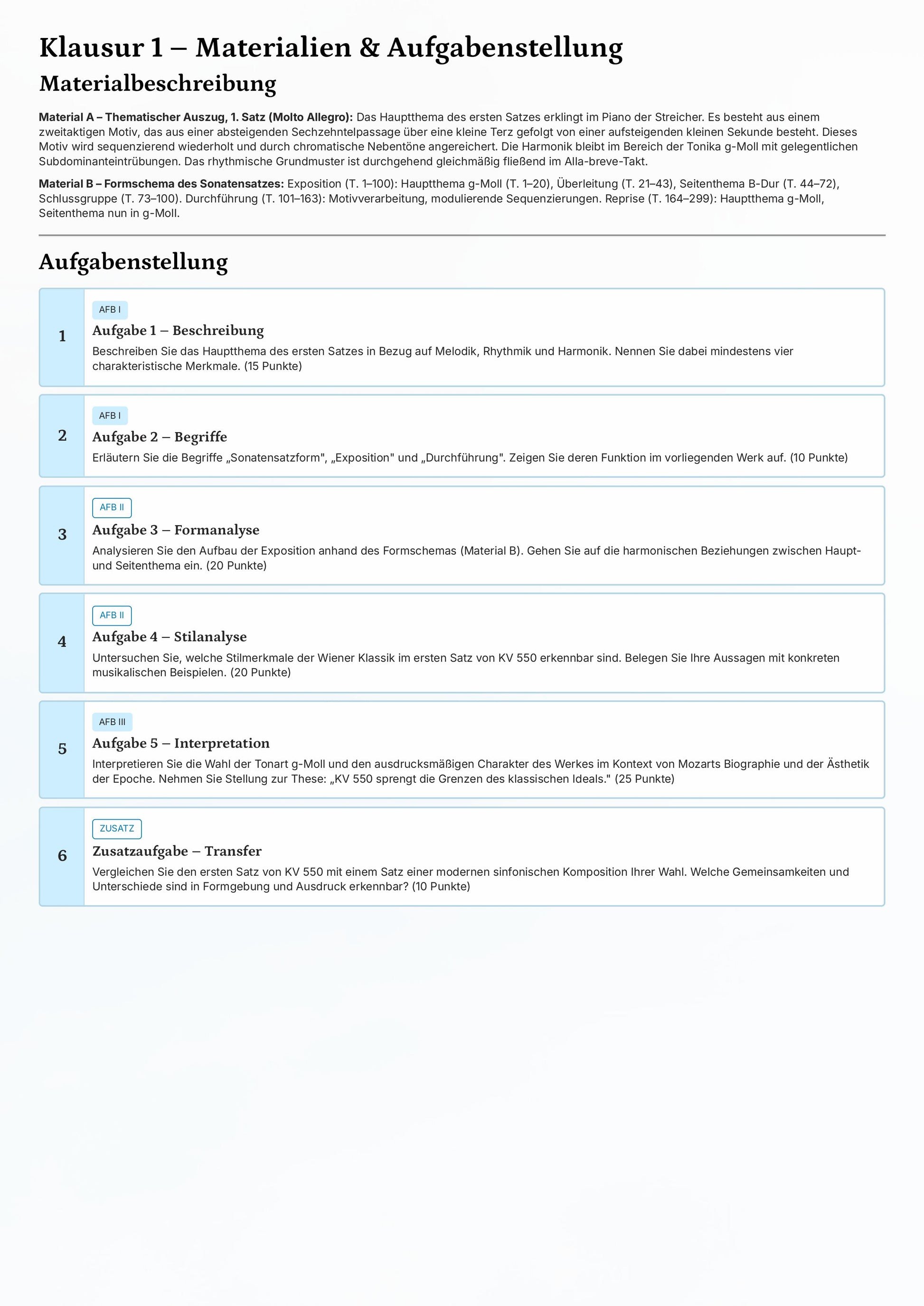 Musik Abitur 2026 – 15 vollständige Klausuren mit Lösungen