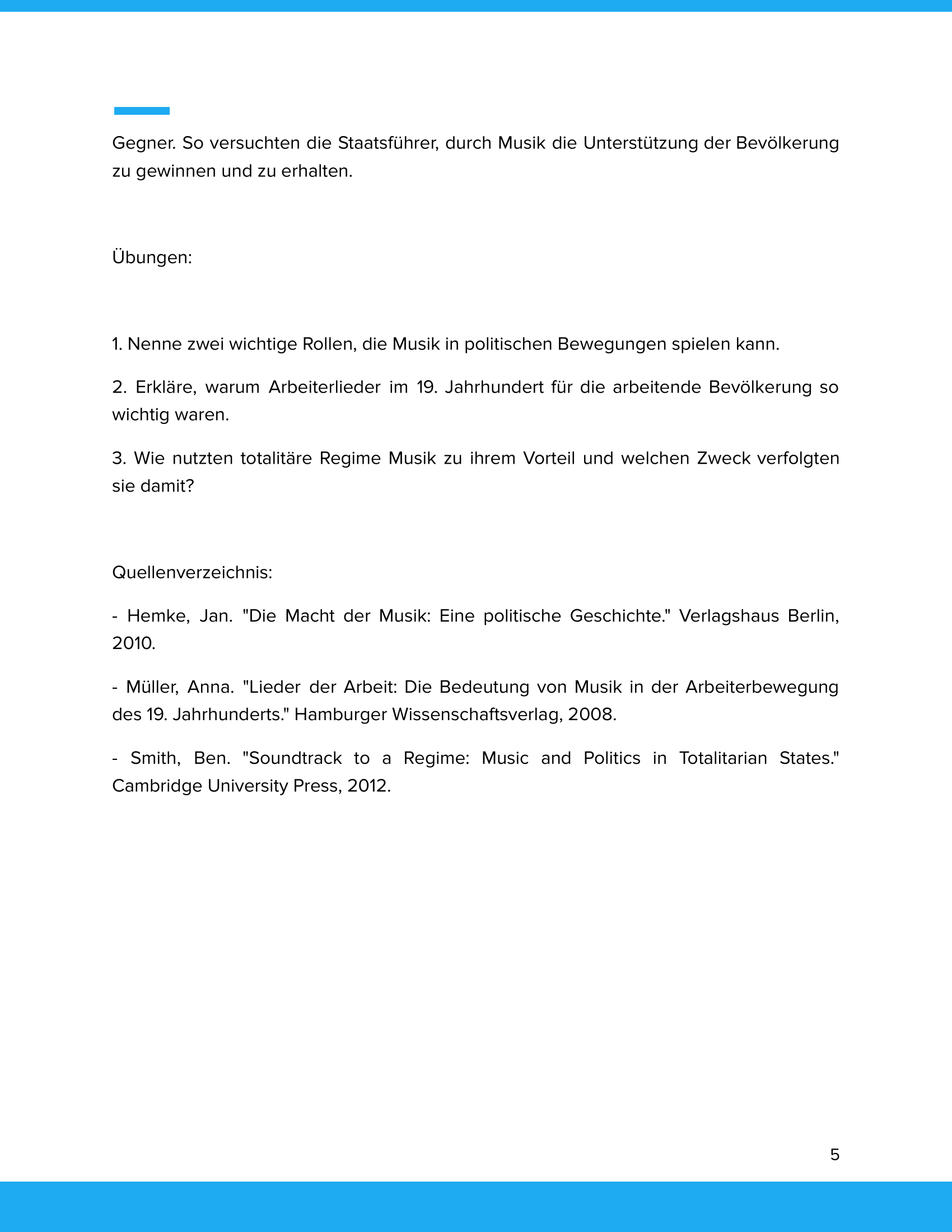 Musik im Dienst politischer Ideen – Unterrichtsmaterial Politik & Musik Sekundarstufe