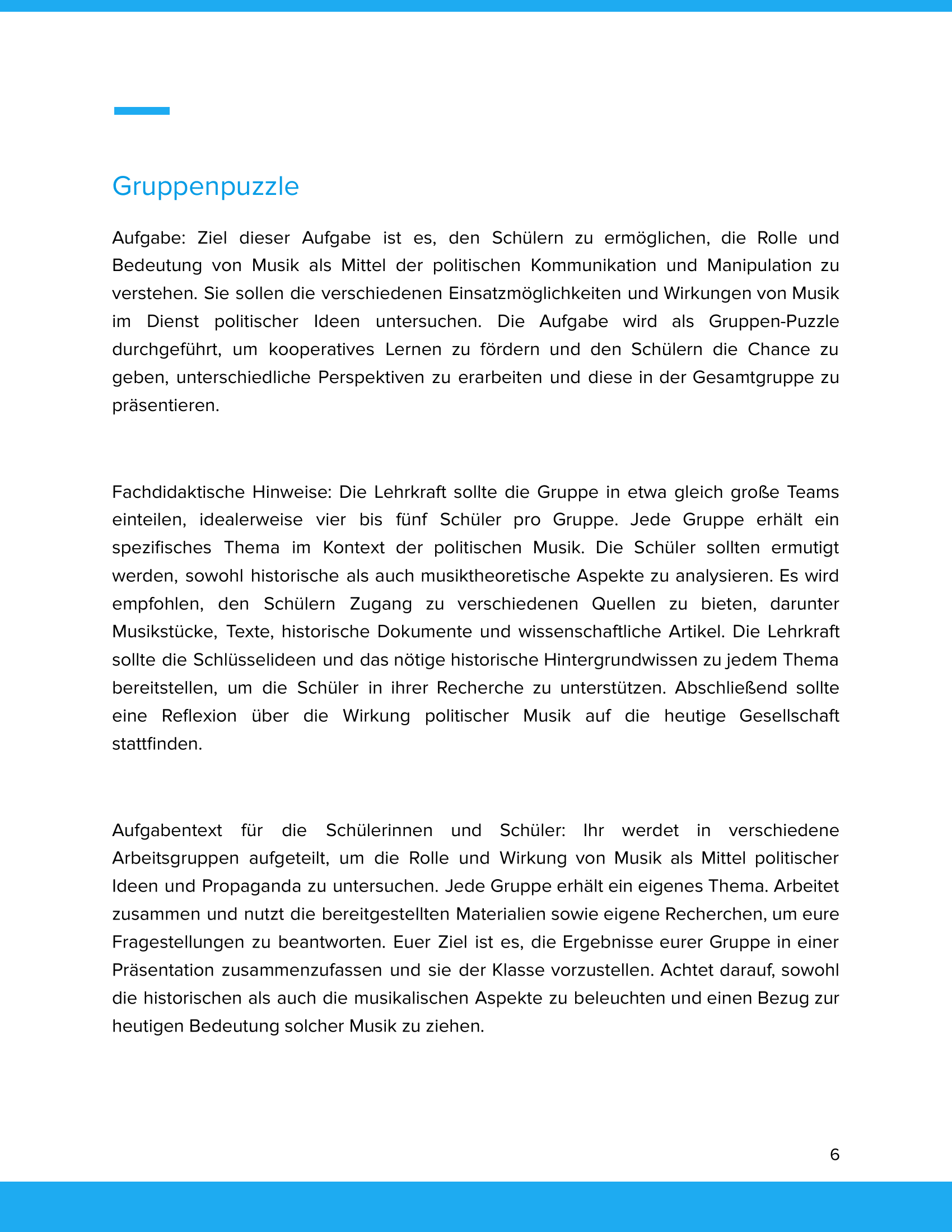 Musik im Dienst politischer Ideen – Unterrichtsmaterial Politik & Musik Sekundarstufe