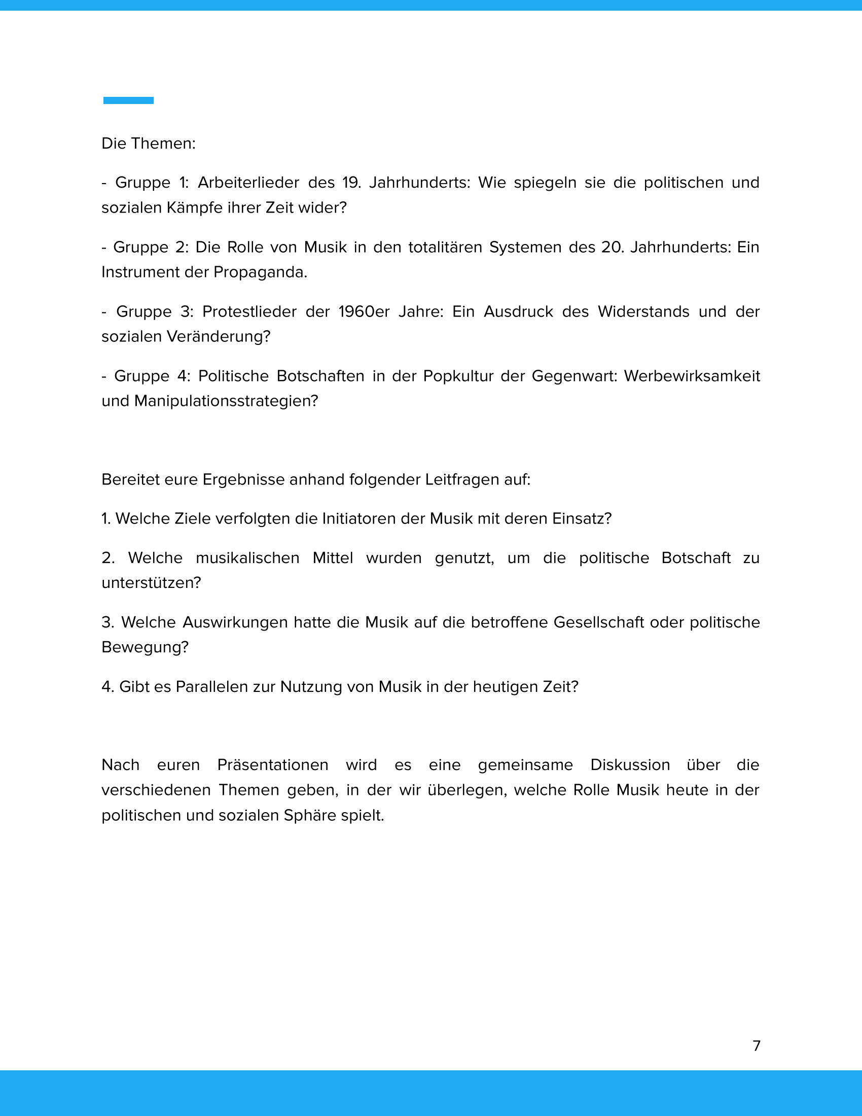 Musik im Dienst politischer Ideen – Unterrichtsmaterial Politik & Musik Sekundarstufe