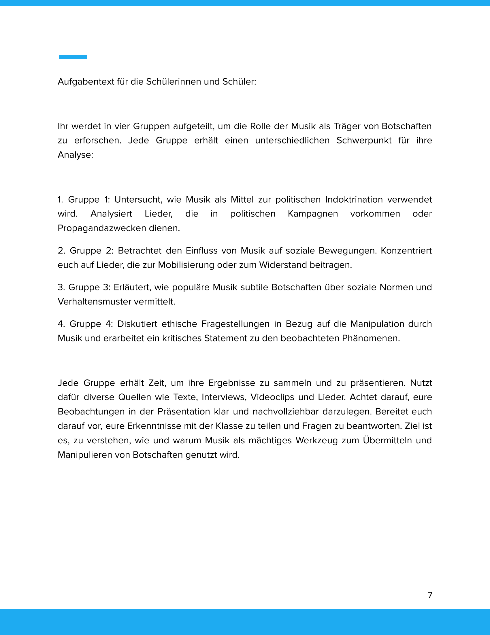 Musik als Botschaft & Beeinflussung – Unterrichtsmaterial Musik & Gesellschaft