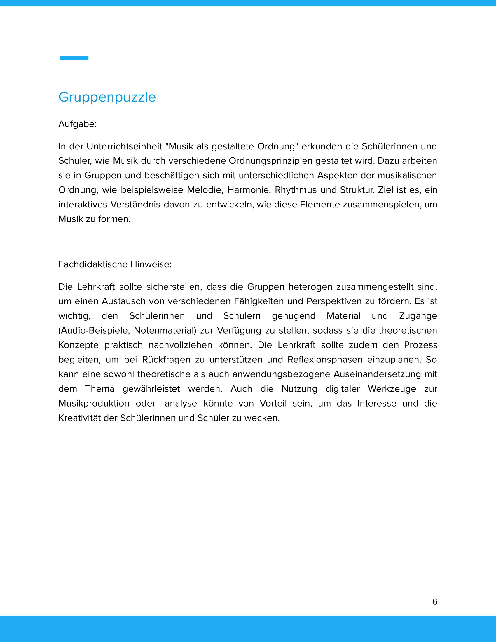 Musik als gestaltete Ordnung – Unterrichtsmaterial Musiktheorie & Praxis