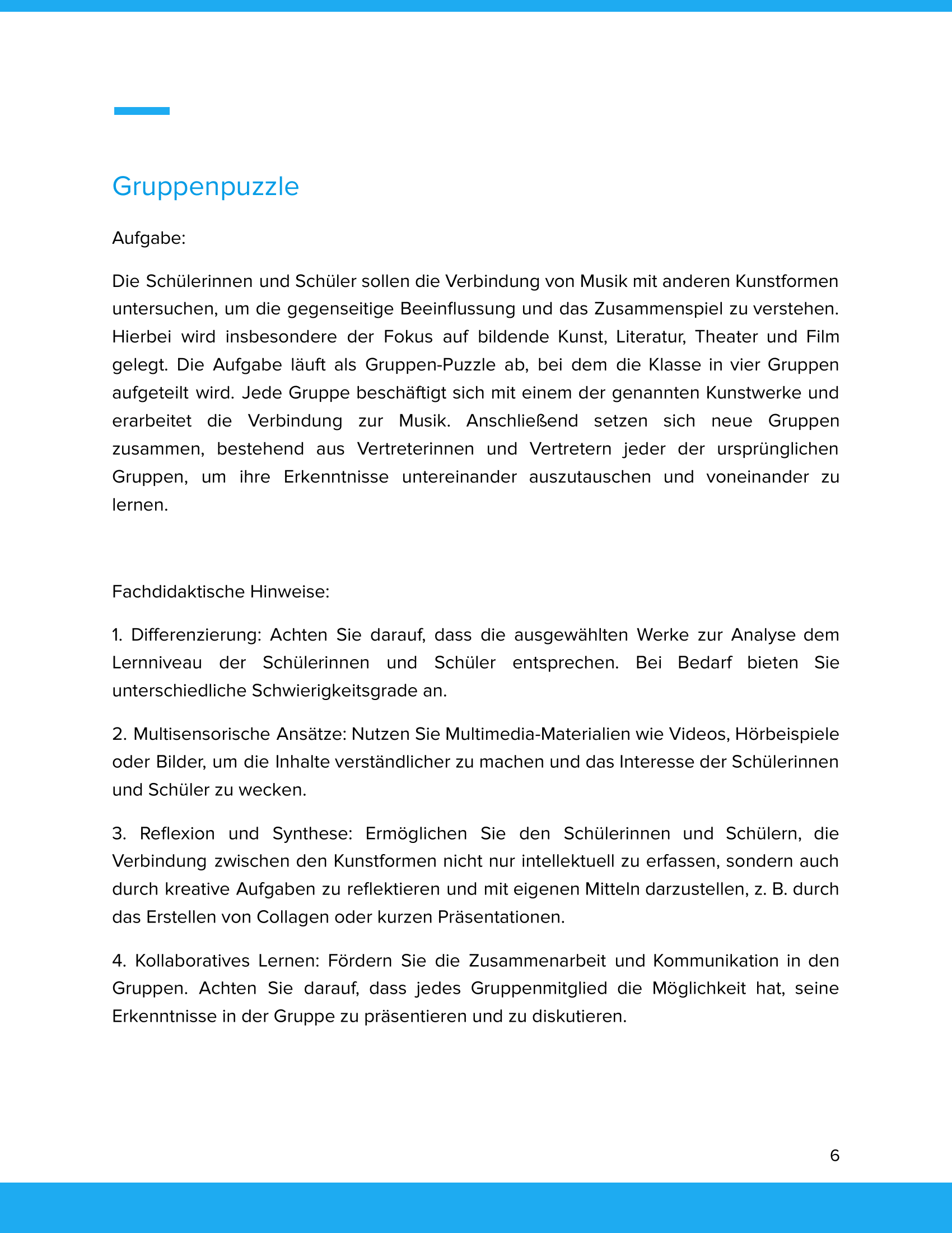 Musik & andere Künste – Unterrichtsmaterial Interdisziplinäre Kunstprojekte