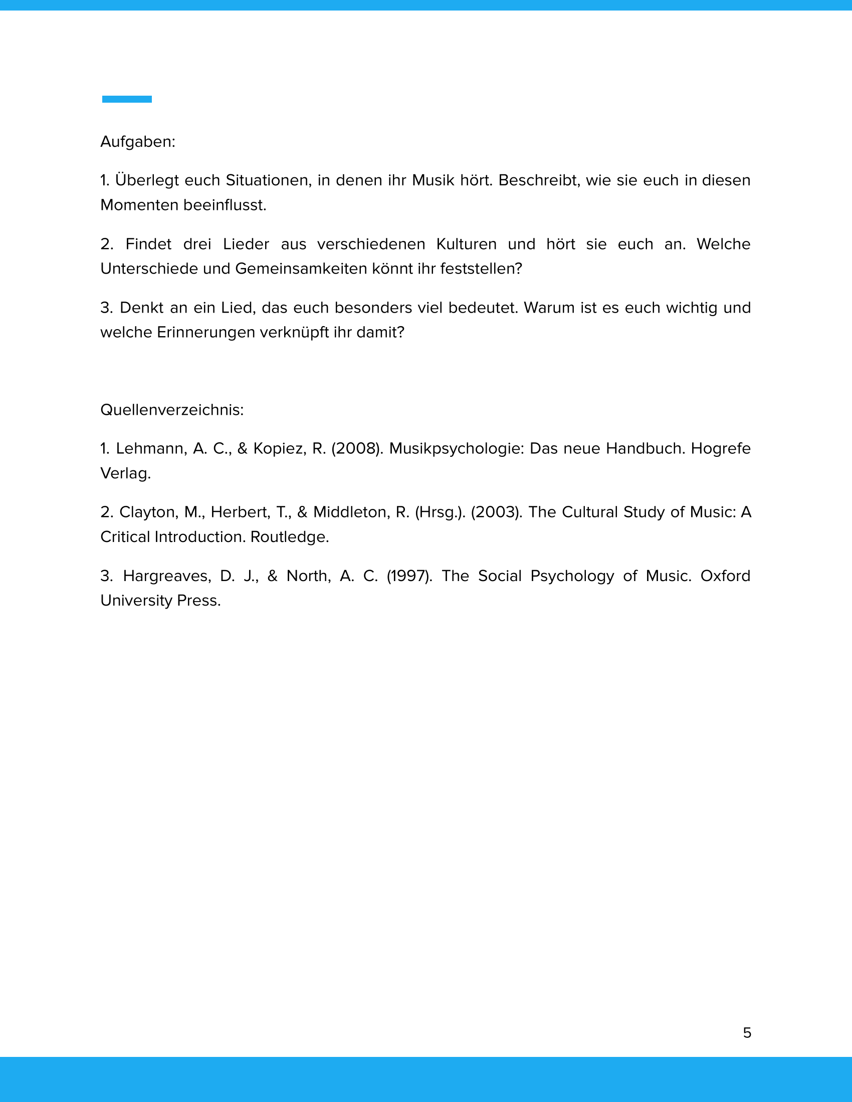 Musik in ihrer Wahrnehmung & Wirksamkeit – Unterrichtsmaterial Musikpsychologie