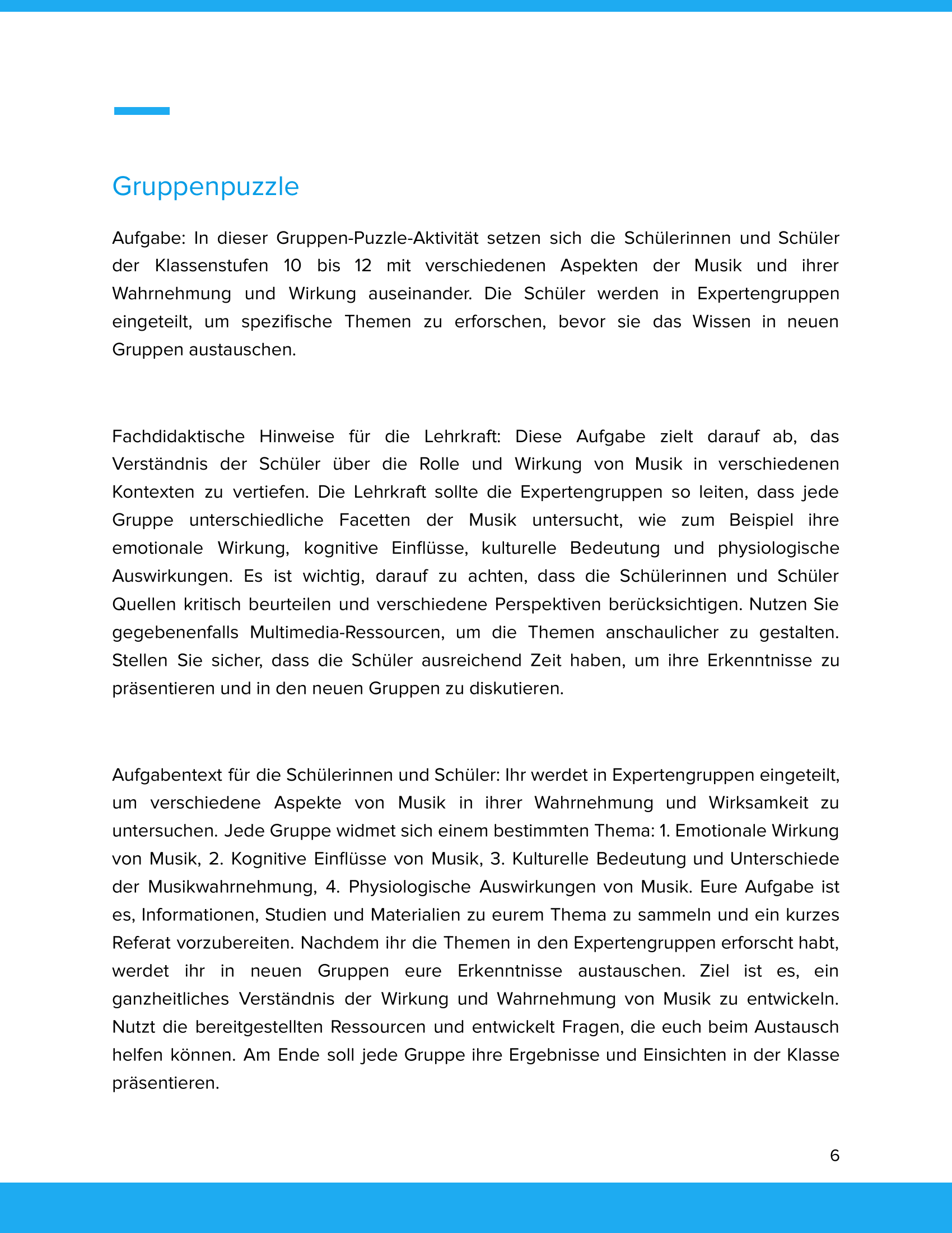 Musik in ihrer Wahrnehmung & Wirksamkeit – Unterrichtsmaterial Musikpsychologie