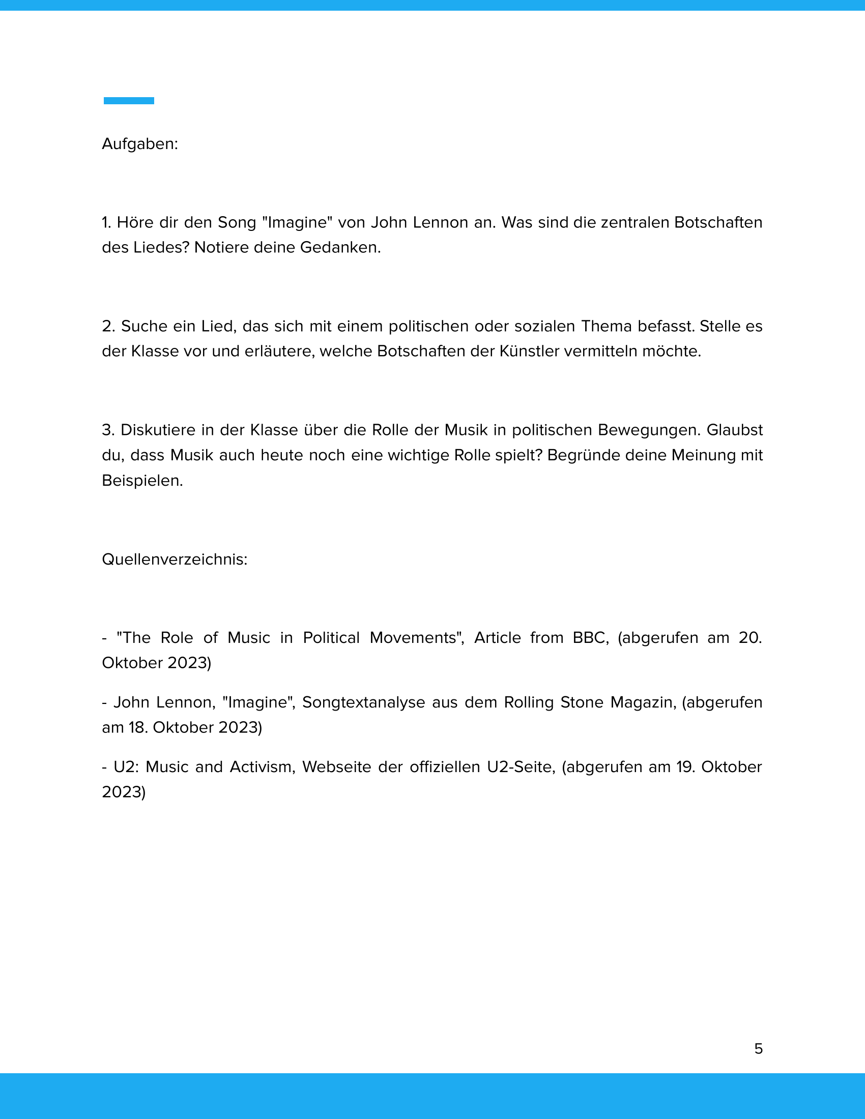 Musik & Politik – Unterrichtsmaterial Politische Musik & Gesellschaft